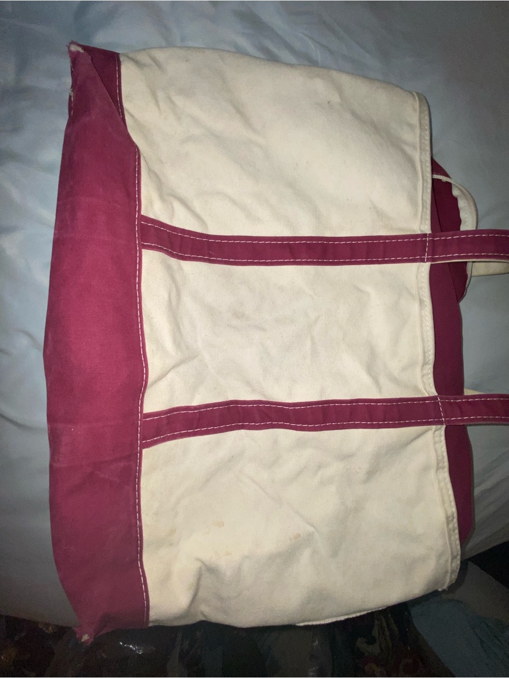 LL Bean canvas vintage Tote Bag in Cream with Deep Pink Trim